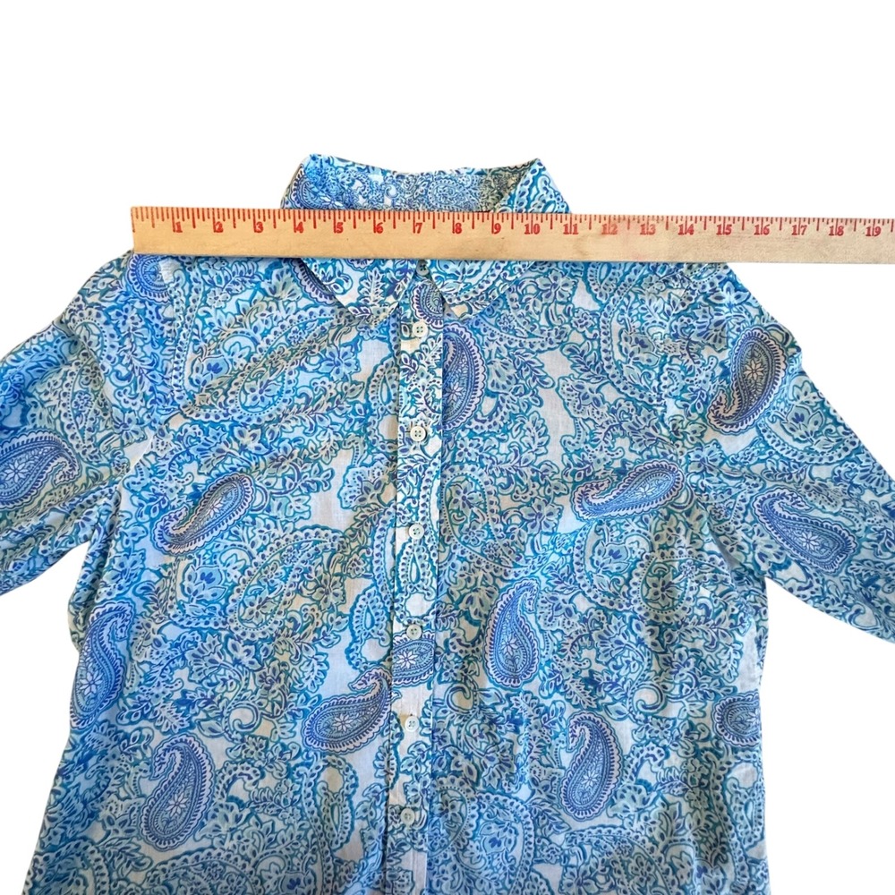 Talbots Petite Shirt Women's MP Blue White Paisley Print Button Down Shirt Top - Picture 6 of 10